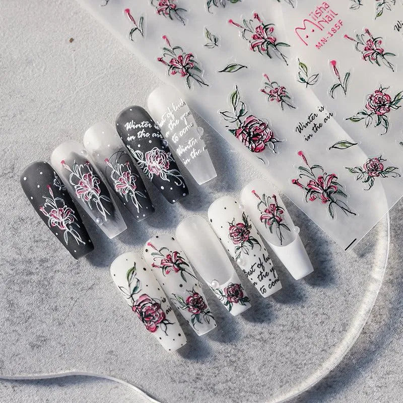 Floral Nail Art Stickers Adhesive Slider Flower Leaf Sticker Decals 