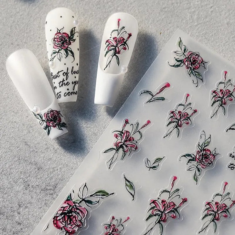 Floral Nail Art Stickers Adhesive Slider Flower Leaf Sticker Decals 