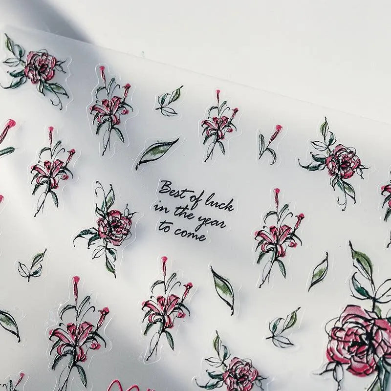 Floral Nail Art Stickers Adhesive Slider Flower Leaf Sticker Decals 