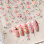 Floral Nail Art Stickers Adhesive Slider Pink Flower Sticker Decals MN193
