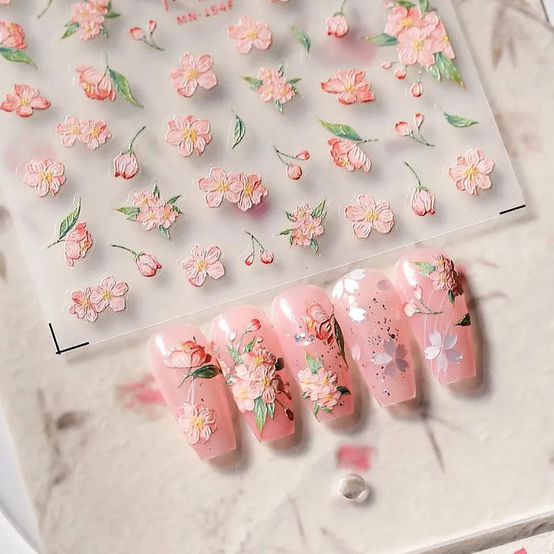 Floral Nail Art Stickers Adhesive Slider Pink Flower Sticker Decals MN193
