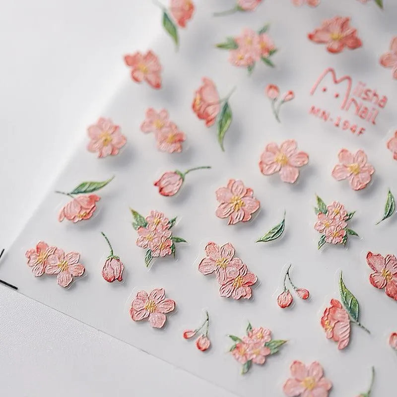 Floral Nail Art Stickers Adhesive Slider Pink Flower Sticker Decals MN193