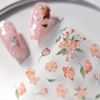 Floral Nail Art Stickers Adhesive Slider Pink Flower Sticker Decals MN193