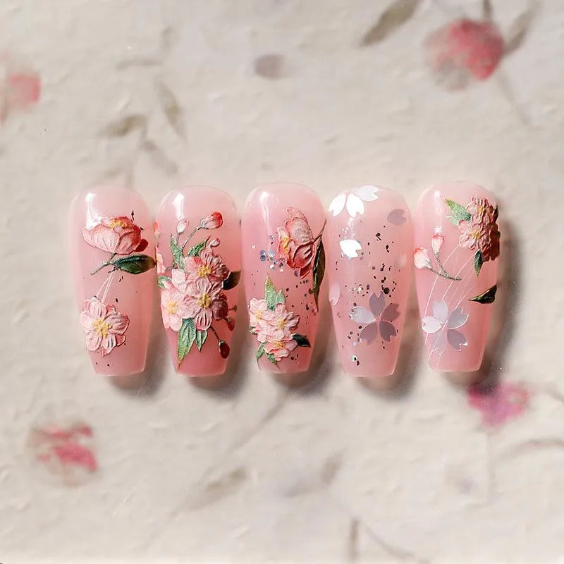 Floral Nail Art Stickers Adhesive Slider Pink Flower Sticker Decals MN193
