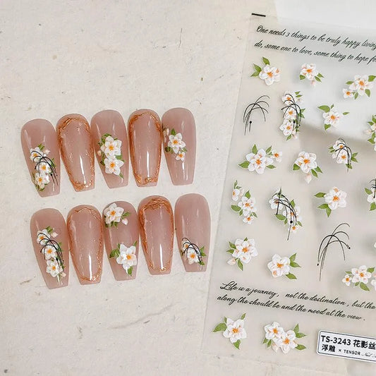 Floral Nail Art Stickers Flower Leaf Adhesive Slider Sticker Decals TS3242
