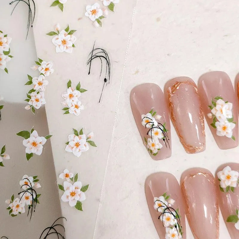 Floral Nail Art Stickers Flower Leaf Adhesive Slider Sticker Decals TS3242