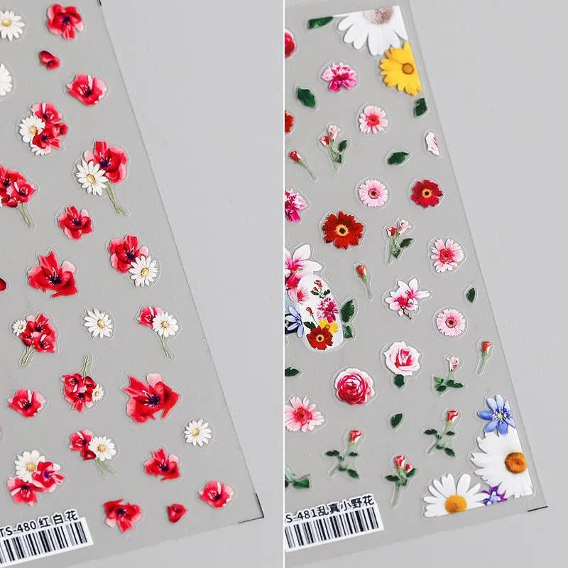 Floral Nail Art Stickers Lily Flower 3D Adhesives Sticker Decals TS479