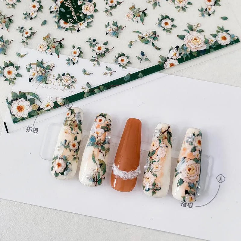 Floral Nail Art Stickers Spring Flowers Leaf 3D Adhesive Sticker Decals KX291