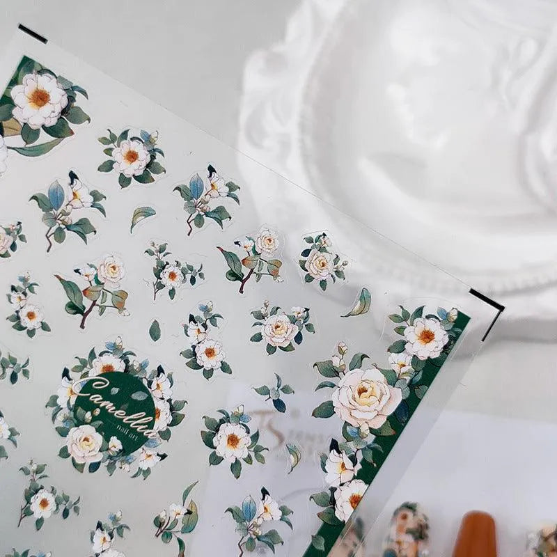 Floral Nail Art Stickers Spring Flowers Leaf 3D Adhesive Sticker Decals KX291