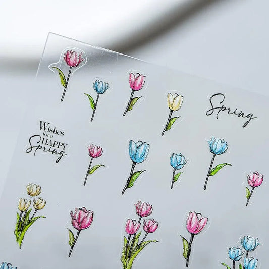 Floral Nail Art Stickers Vibrant Tulip Designs Adhesive Sticker Decals TS1367