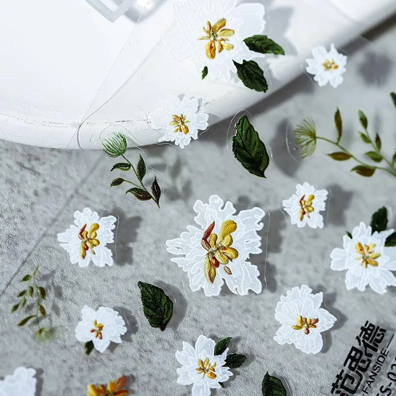 Floral Nail Art Stickers White Flower Adhesive Sticker Nail Decals FS023