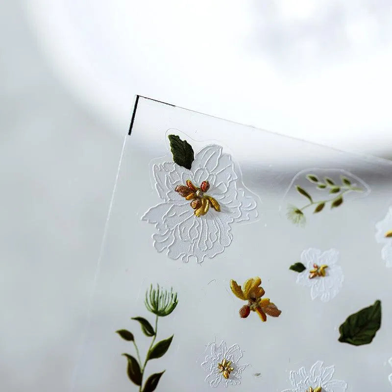 Floral Nail Art Stickers White Flower Adhesive Sticker Nail Decals FS023