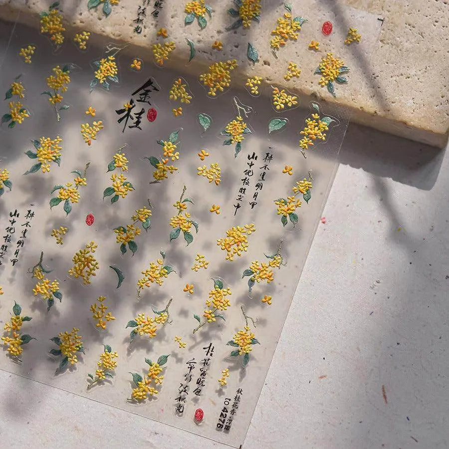 Flower Blossom Nail Art Stickers Adhesive Embossed Osmanthus Sticker Decals to4271