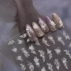Flower Lace Nail Art Stickers White Bridal Lace Adhesive Embossed Sticker Decals to4070