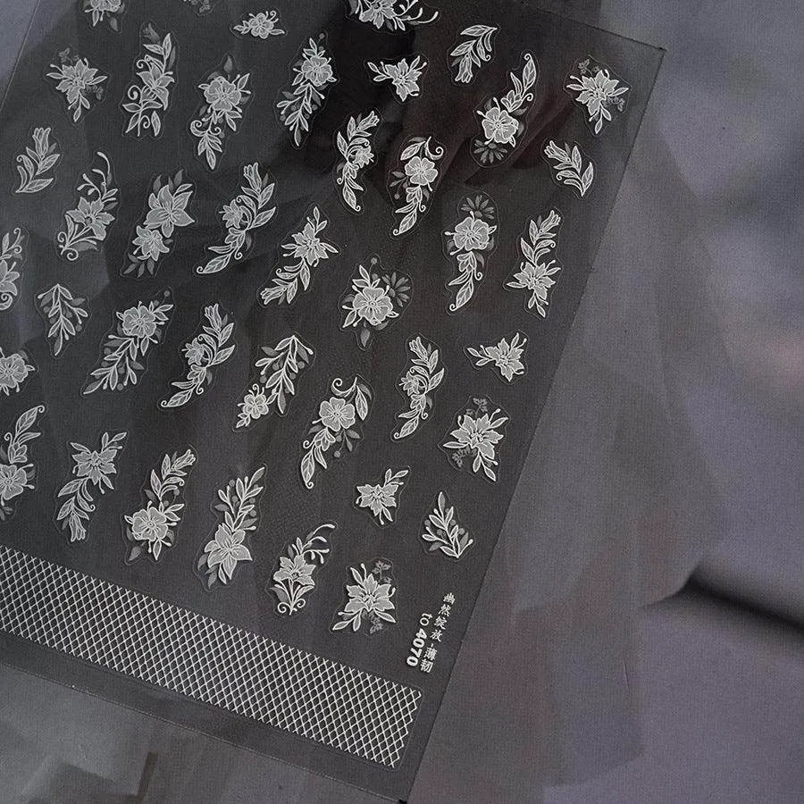 Flower Lace Nail Art Stickers White Bridal Lace Adhesive Embossed Sticker Decals to4070