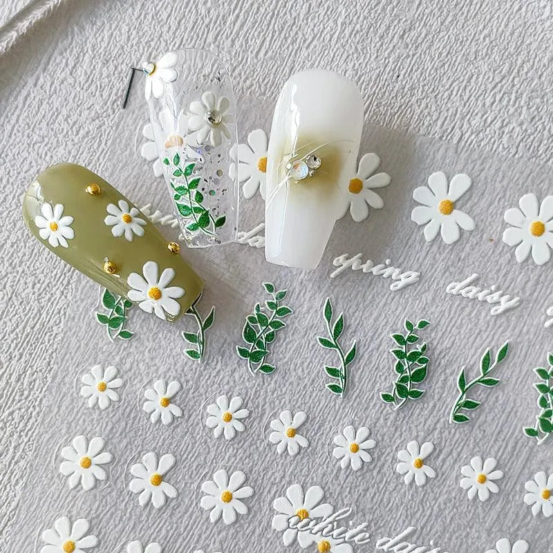 Flower Leaf Nail Art Stickers Adhesive Slider Daisy Flowers Sticker Decals TS2373
