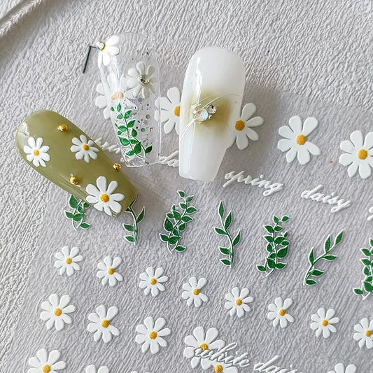 Flower Leaf Nail Art Stickers Adhesive Slider Daisy Flowers Sticker Decals TS2373