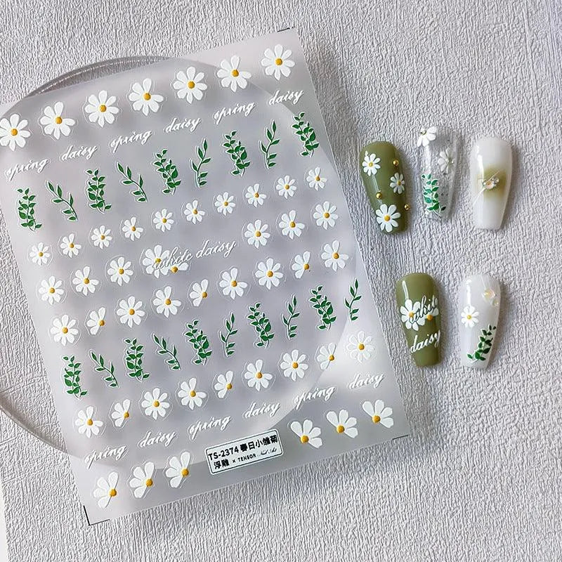 Flower Leaf Nail Art Stickers Adhesive Slider Daisy Flowers Sticker Decals TS2373