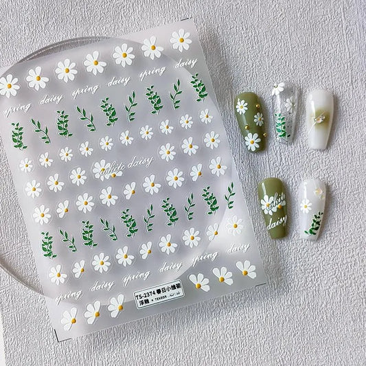 Flower Leaf Nail Art Stickers Adhesive Slider Daisy Flowers Sticker Decals TS2373