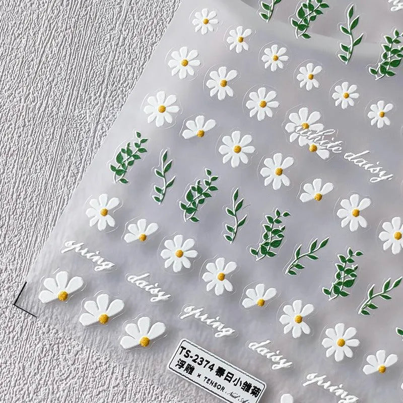 Flower Leaf Nail Art Stickers Adhesive Slider Daisy Flowers Sticker Decals TS2373