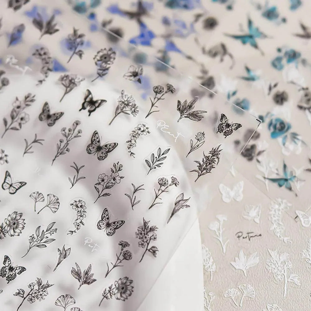 Flower Leaf Nail Art Stickers Floral Butterfly Adhesive Nail Sticker Decals to4416