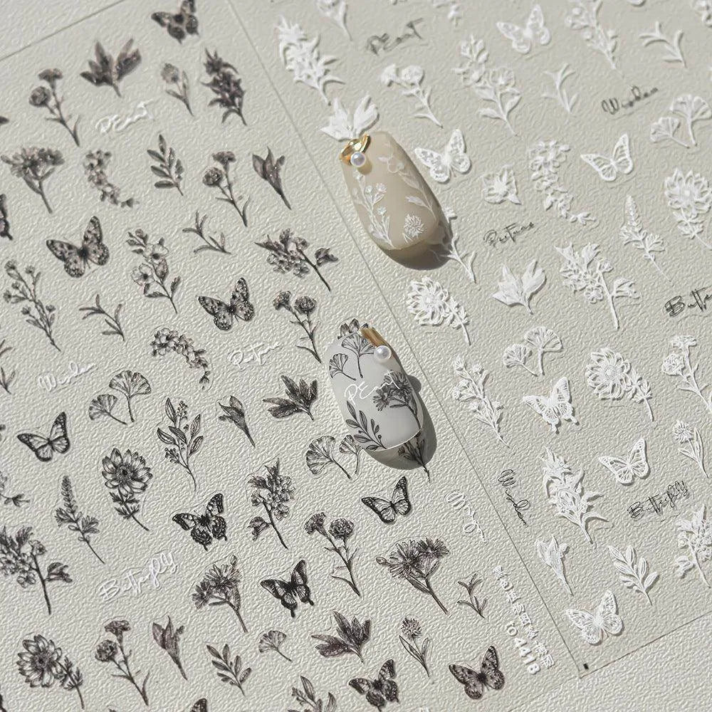 Flower Leaf Nail Art Stickers Floral Butterfly Adhesive Nail Sticker Decals to4416