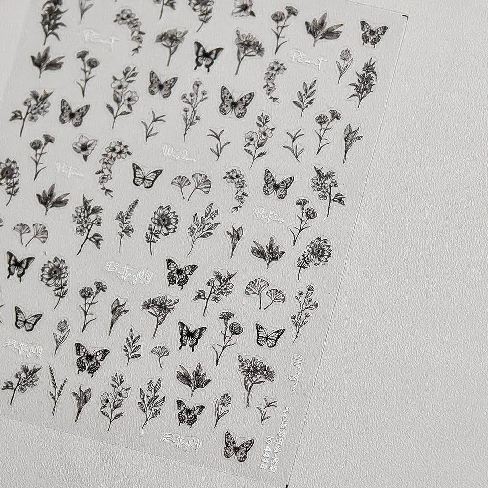 Flower Leaf Nail Art Stickers Floral Butterfly Adhesive Nail Sticker Decals to4416