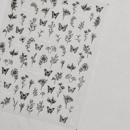 Flower Leaf Nail Art Stickers Floral Butterfly Adhesive Nail Sticker Decals to4416