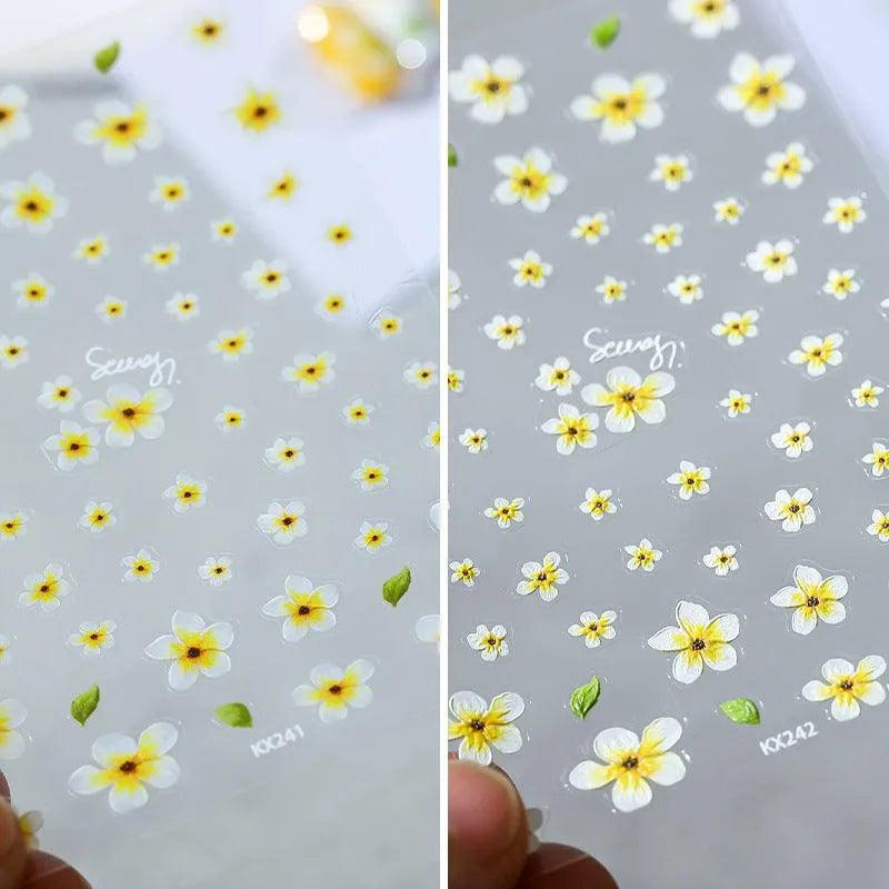 Flower Nail Art Stickers Adhesive Embossed Plumeria Sticker Decals KX241