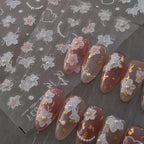 Flower Nail Art Stickers Adhesive Embossed White Flowers with Pearls Sticker Decals TL037