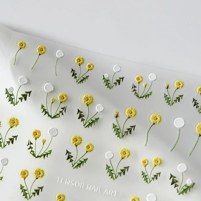 Flower Nail Art Stickers Adhesive Slider Embossed Dandelion Sticker Decals TS2194