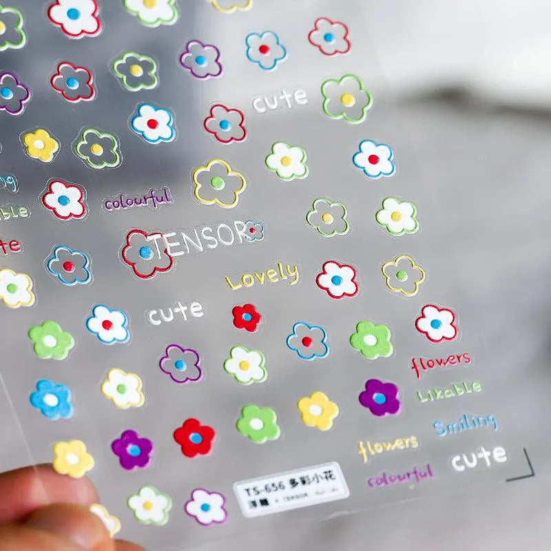 Flower Nail Art Stickers Adhesive Slider Heart Smile Face Sticker Decals TS656