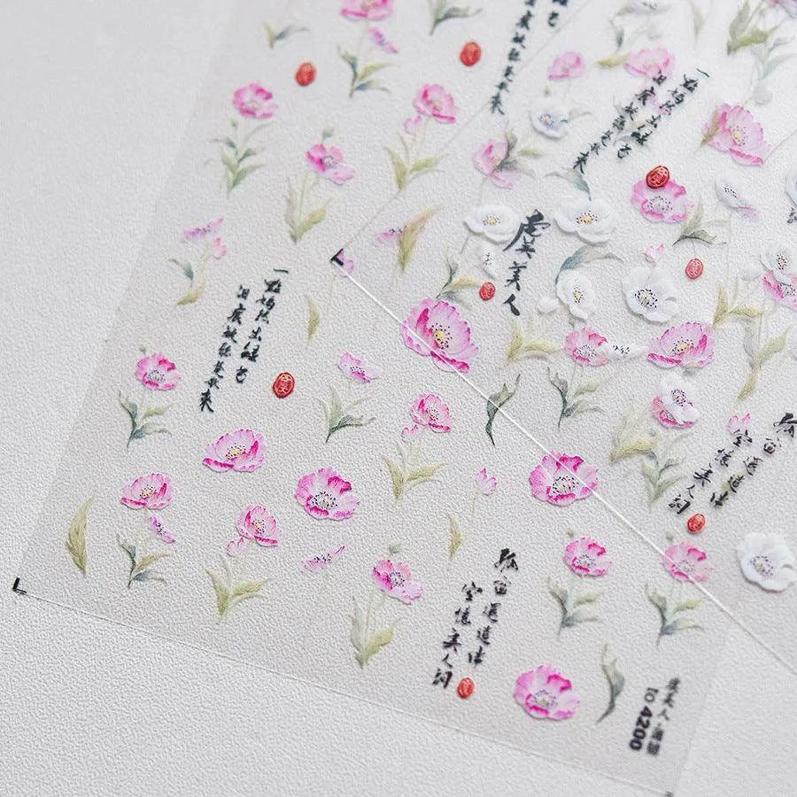 Flower Plum Nail Art Stickers Corn Poppy Adhesive Embossed Sticker Decals 