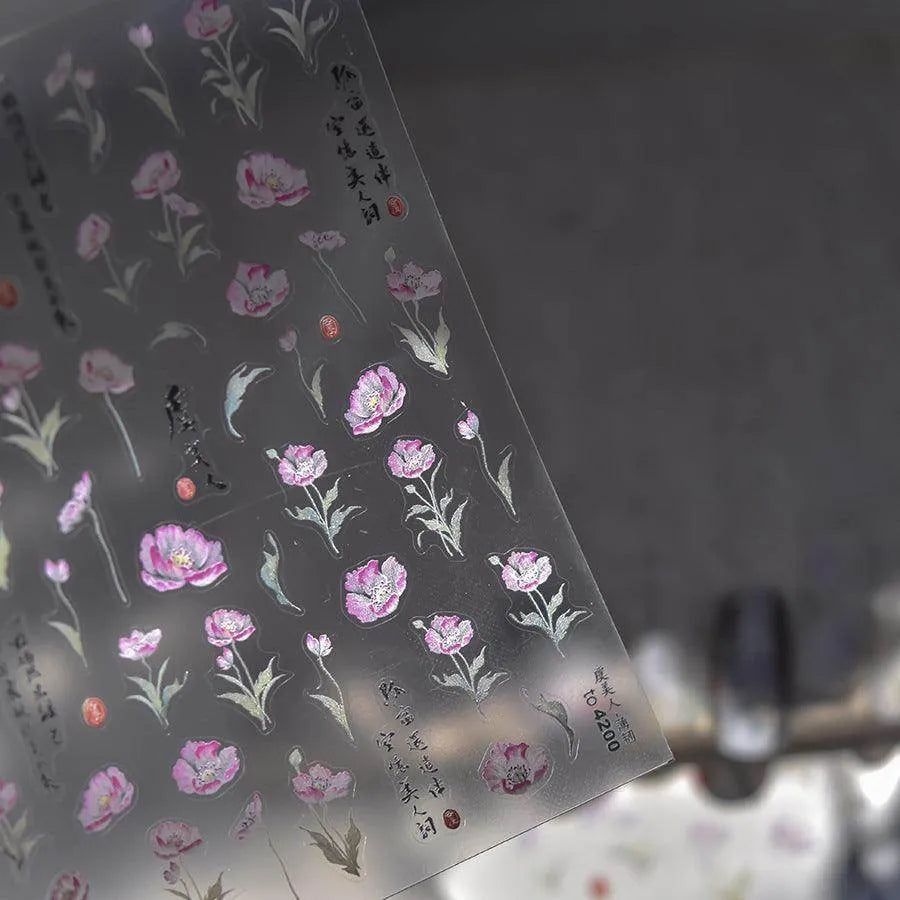 Flower Plum Nail Art Stickers Corn Poppy Adhesive Embossed Sticker Decals 