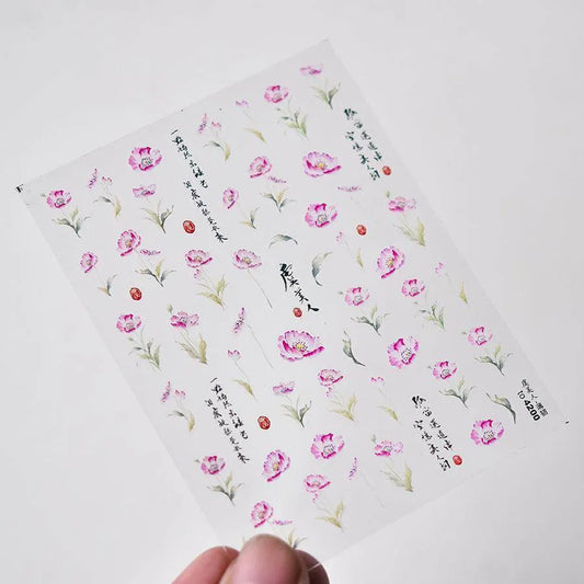 Flower Plum Nail Art Stickers Corn Poppy Adhesive Embossed Sticker Decals 