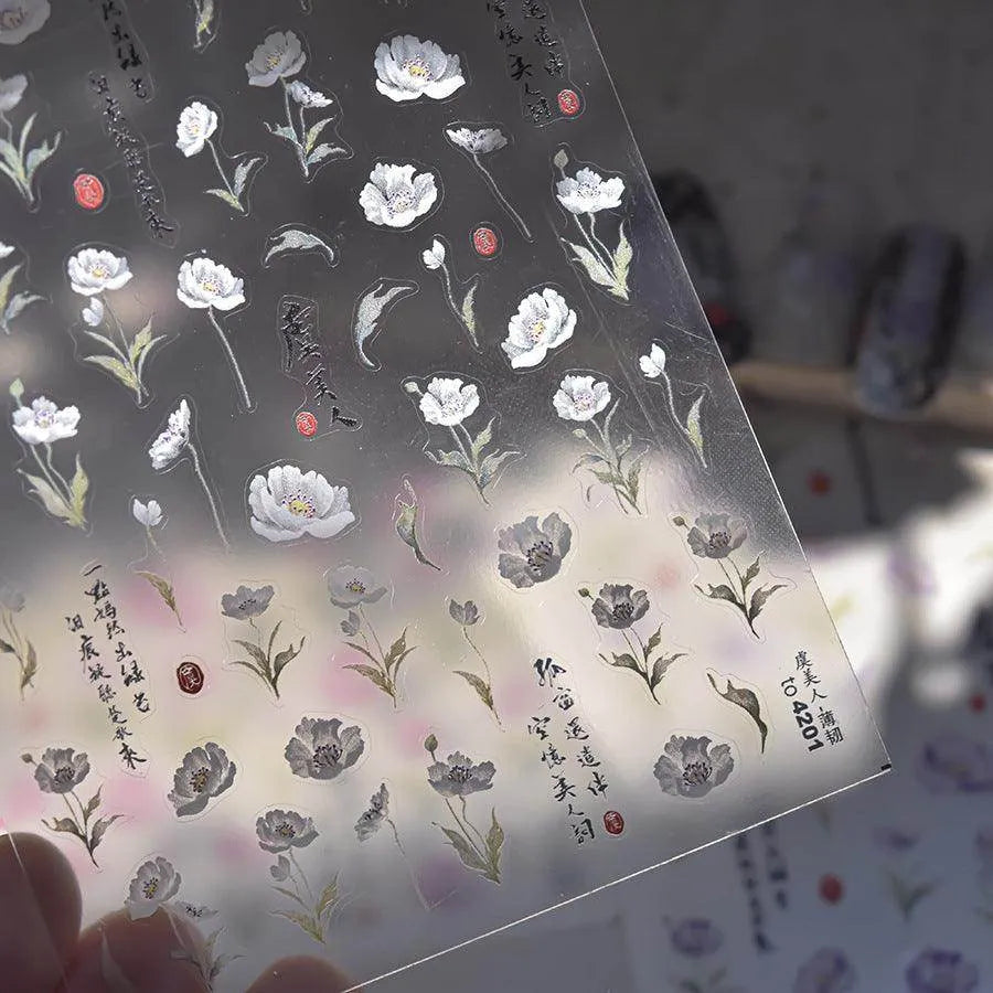 Flower Plum Nail Art Stickers Corn Poppy Adhesive Embossed Sticker Decals 