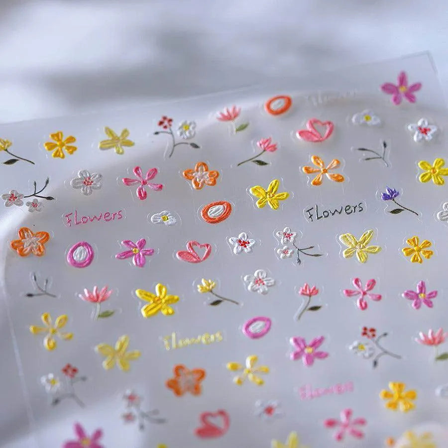 Flowers Nail Art Stickers Floral Adhesive Embossed Sticker Decals 