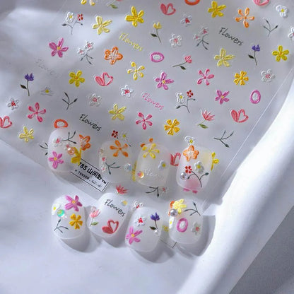 Flowers Nail Art Stickers Floral Adhesive Embossed Sticker Decals 