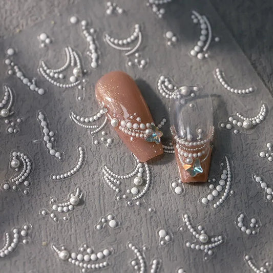 French Nail Art Stickers Adhesive Slider White Pearl Lace Sticker Decals TL121