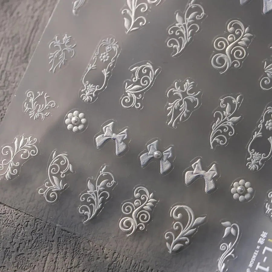 French Nail Art Stickers Adhesive Slider White Pearl Lace Sticker Decals TL121