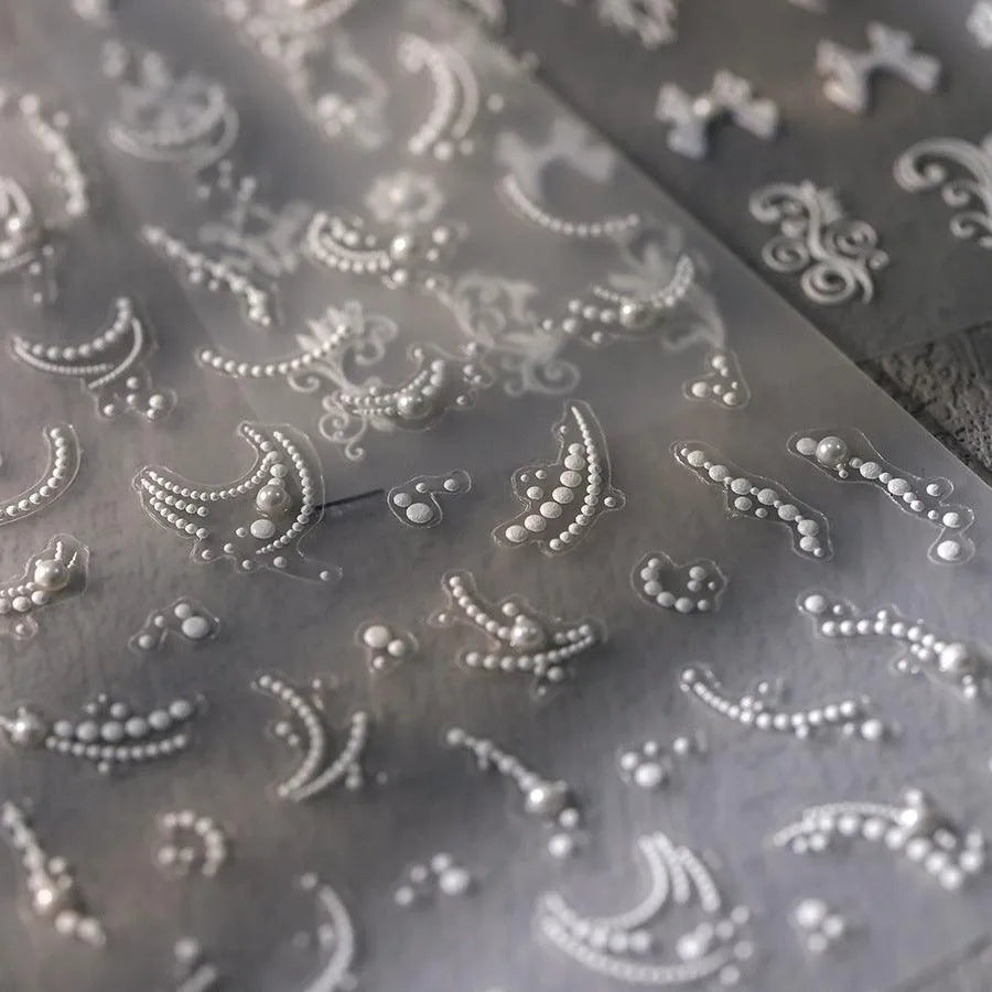 French Nail Art Stickers Adhesive Slider White Pearl Lace Sticker Decals TL121