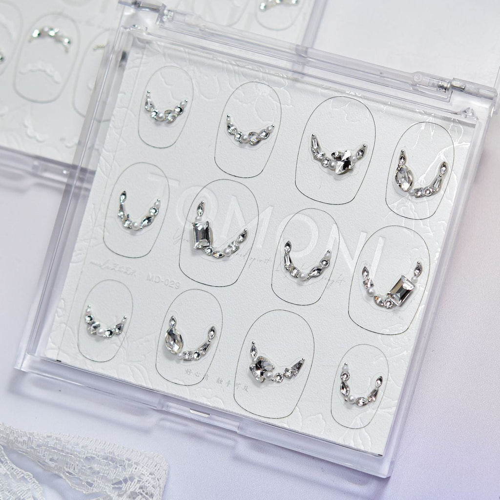 French Tip Pearl Rhinestone Nail Stickers – Pre-Arranged Self-Adhesive Nail Gems MD029