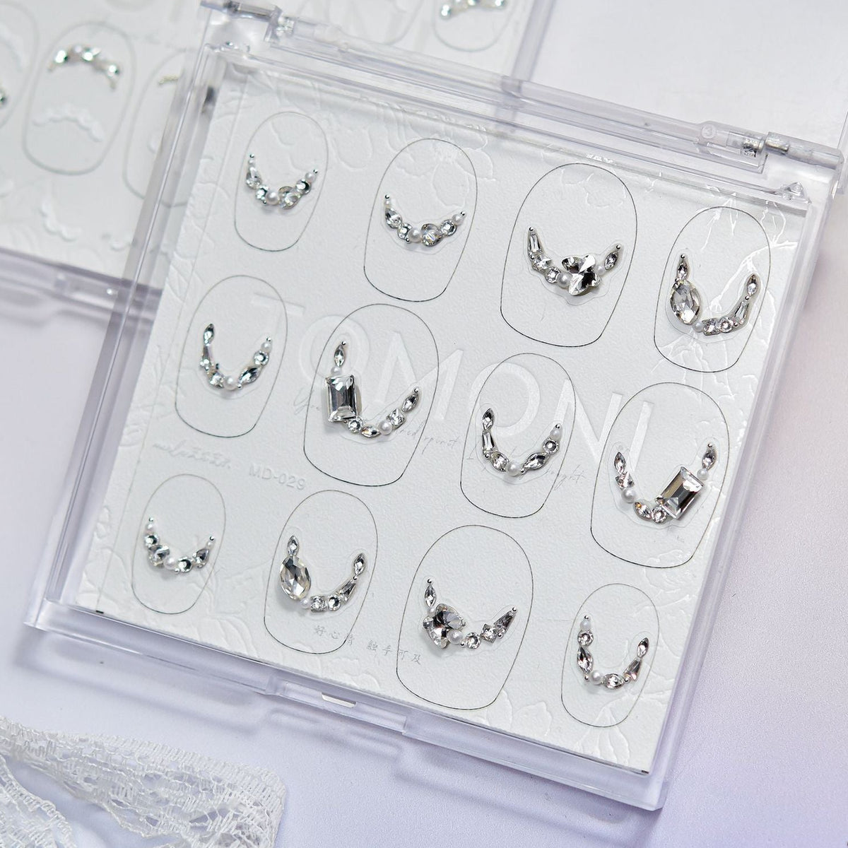 French Tip Pearl Rhinestone Nail Stickers – Pre-Arranged Self-Adhesive Nail Gems MD029
