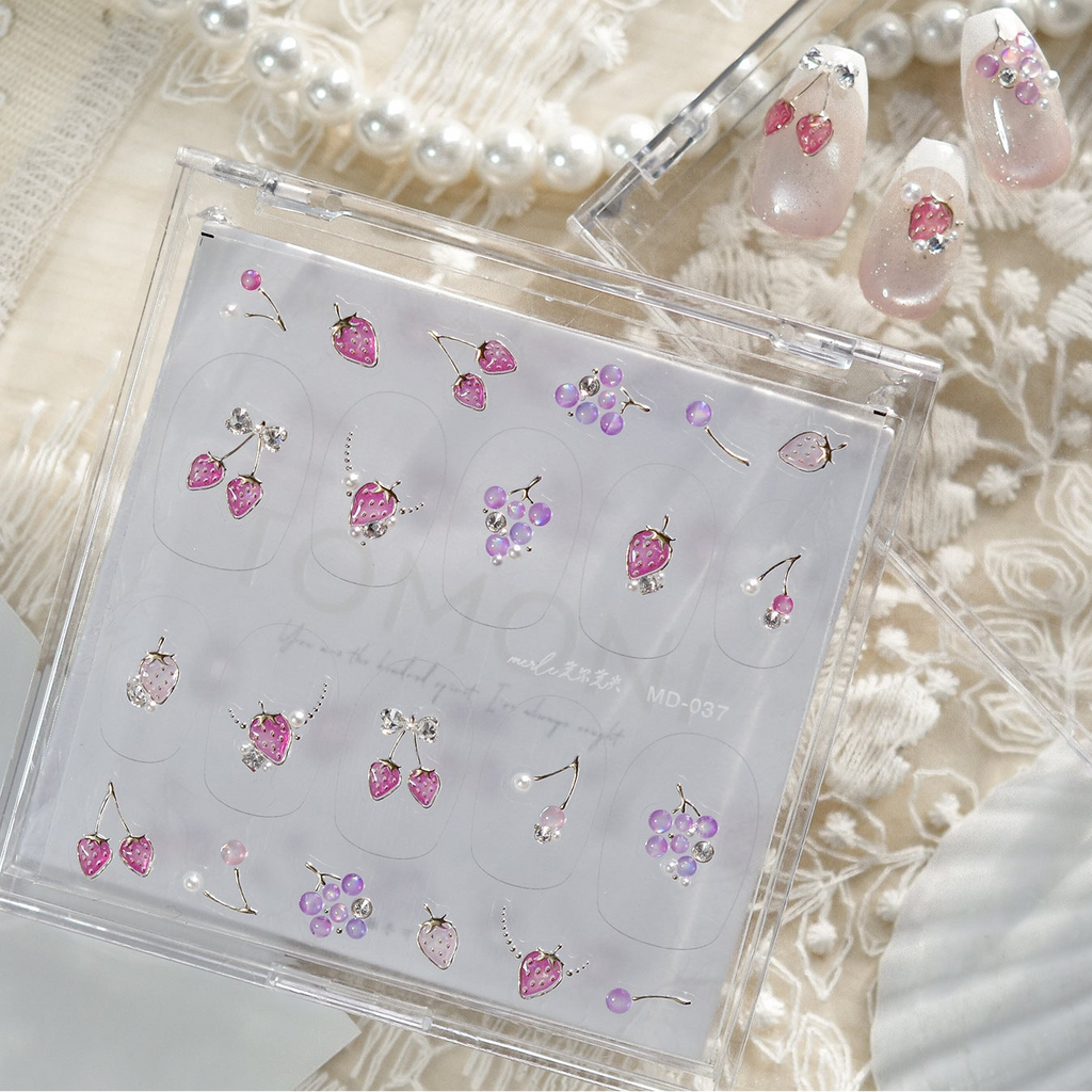 Fruit Charm Rhinestone Nail Stickers – Pre-Arranged Self-Adhesive Nail Gems MD037