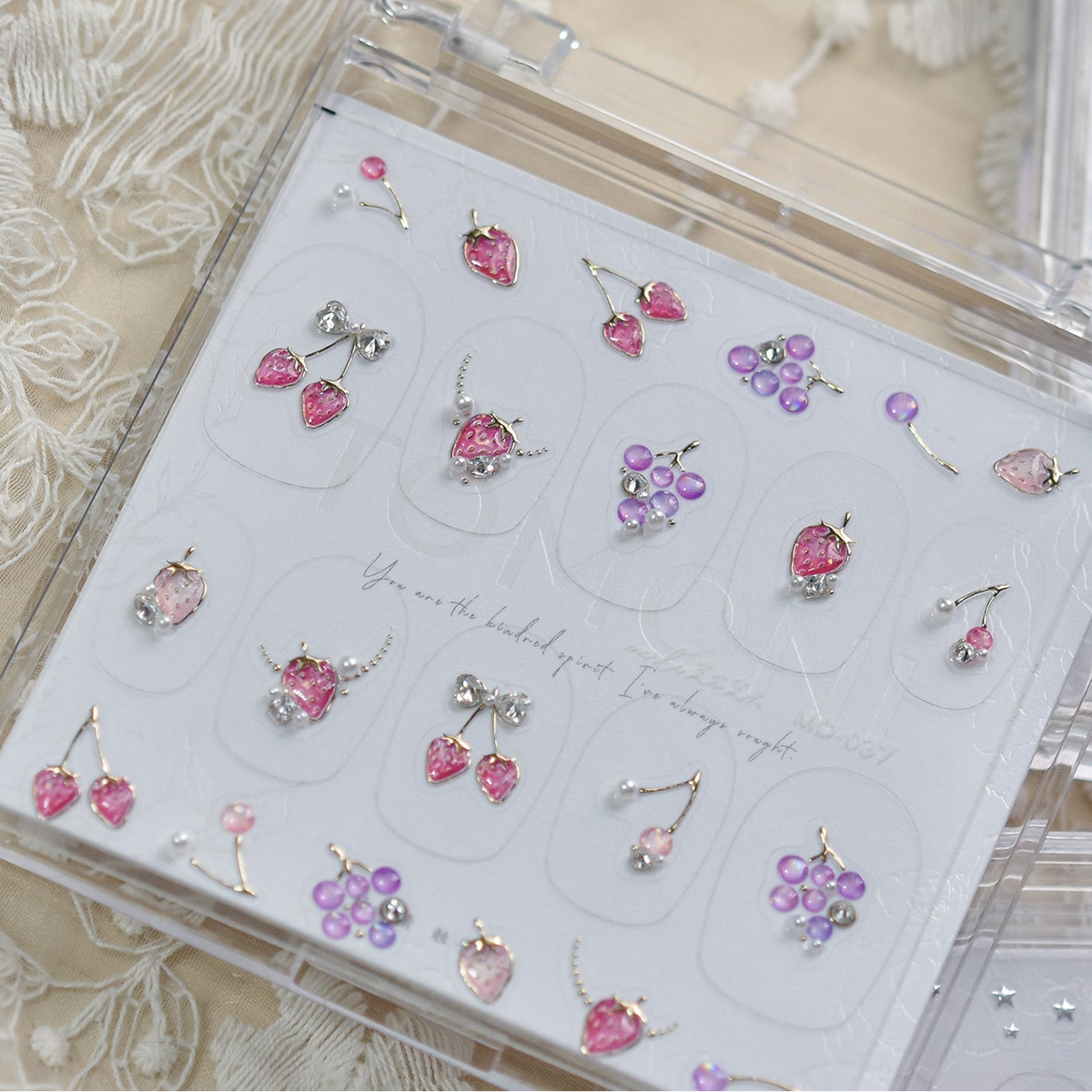 Fruit Charm Rhinestone Nail Stickers – Pre-Arranged Self-Adhesive Nail Gems MD037