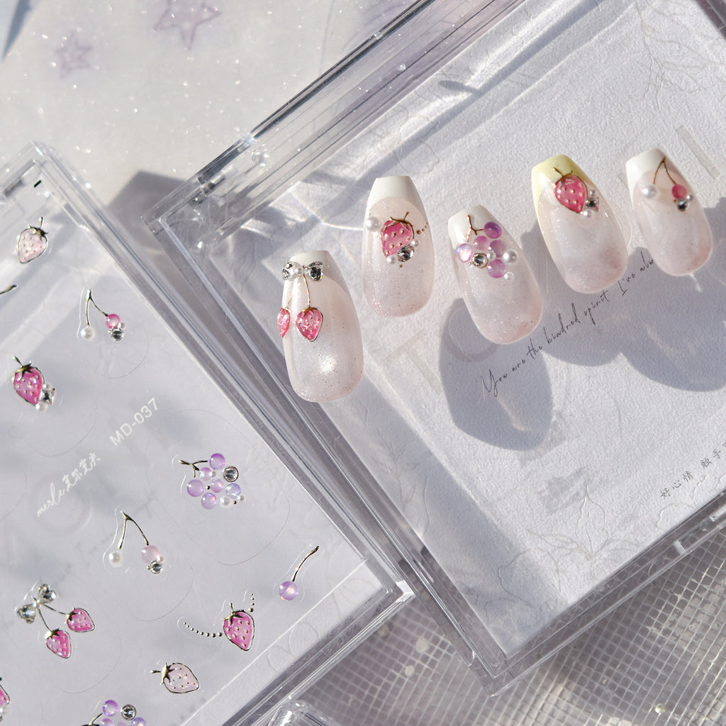 Fruit Charm Rhinestone Nail Stickers – Pre-Arranged Self-Adhesive Nail Gems MD037