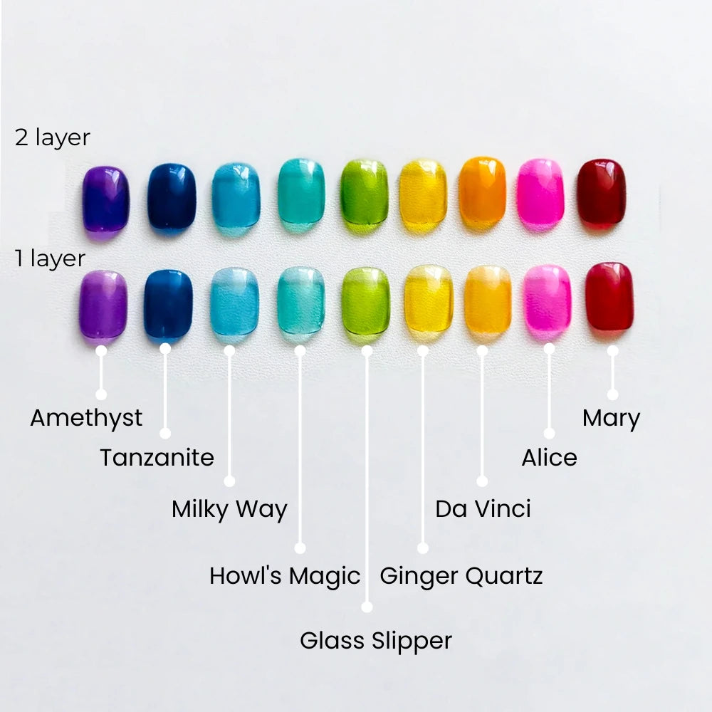 HEMA-Free Stained Glass Gel Polish - 9-Piece Rainbow Jelly Collection (12ml)