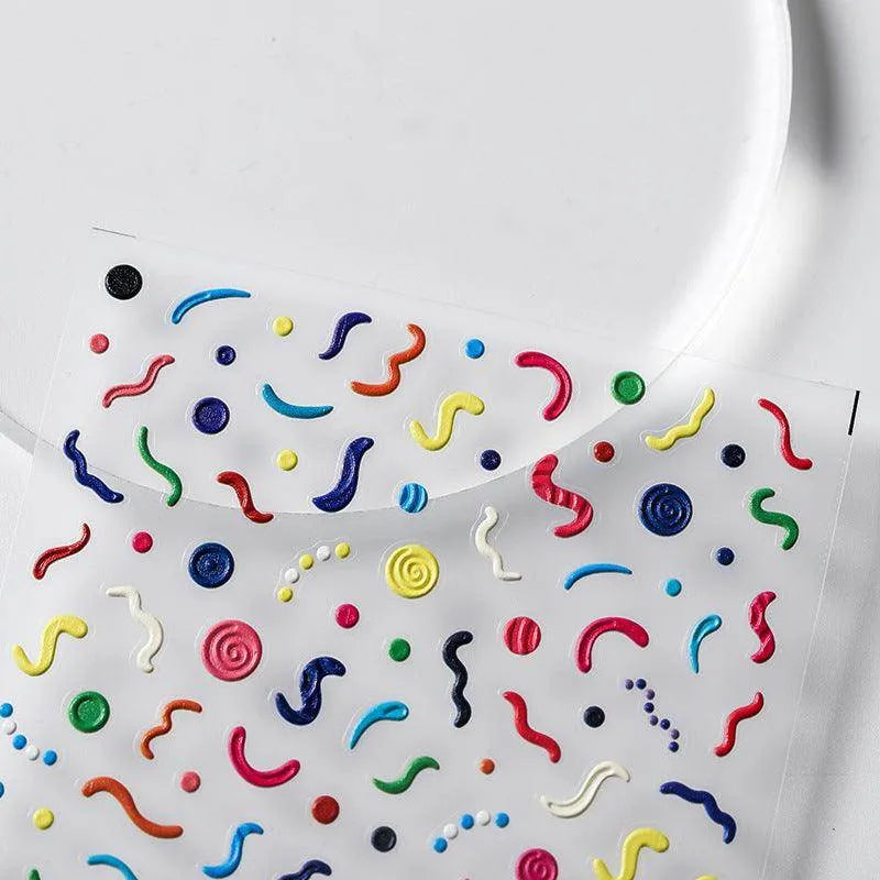 Funky 5D Abstract Nail Stickers Colorful Swirl Doodle Sticker Decals TS2580