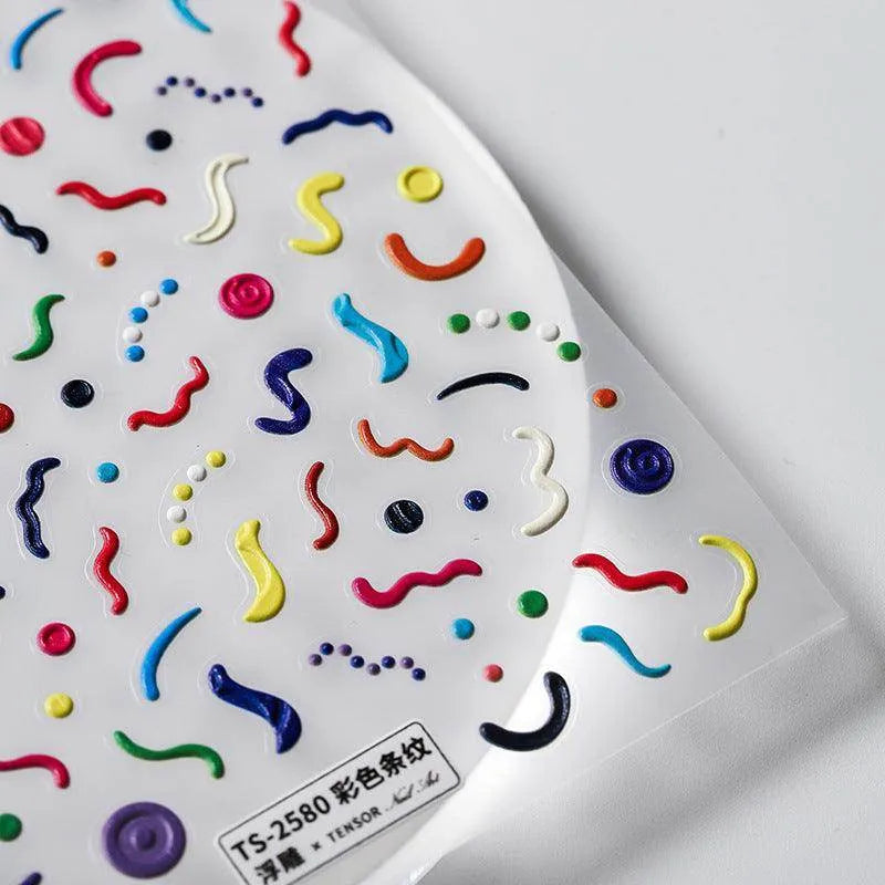 Funky 5D Abstract Nail Stickers Colorful Swirl Doodle Sticker Decals TS2580