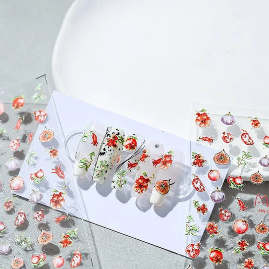 Garnet Flower Nail Art Stickers Adhesive Slider Garnet Fruit Sticker Decals MN021